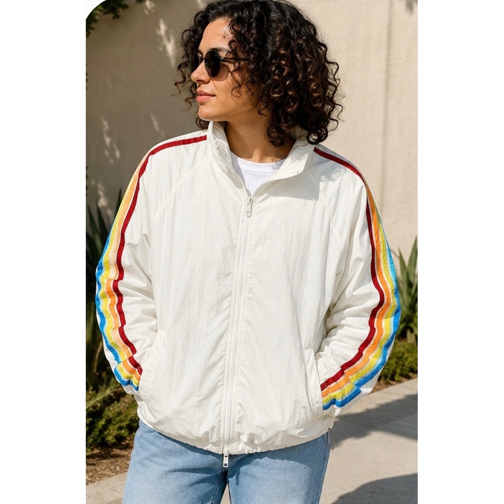 Pride + Target White Rainbow Stripe Windbreaker Full Zip Jacket XL Retro